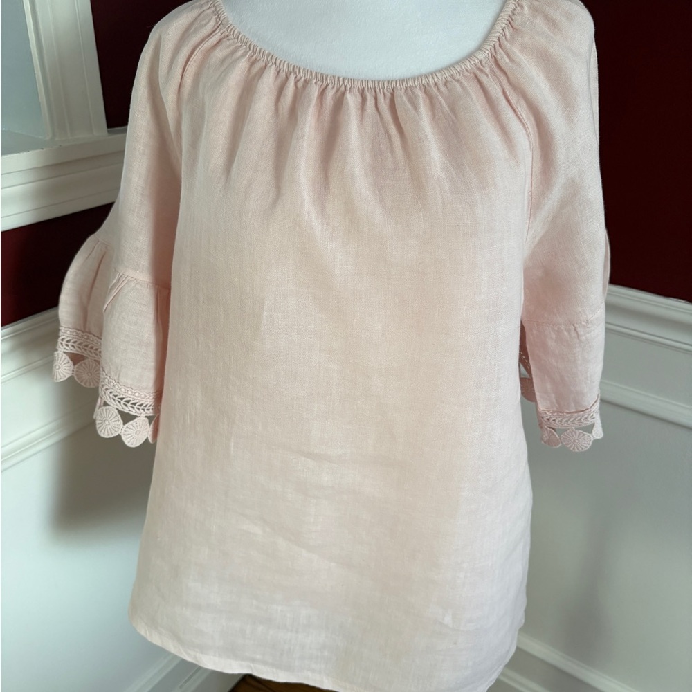 Bellini Blush Pink Blouse with Lace Trim